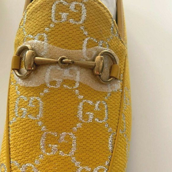 NIB! Gucci Jordaan Yellow Metallic GG Loafers - Picture 5 of 9
